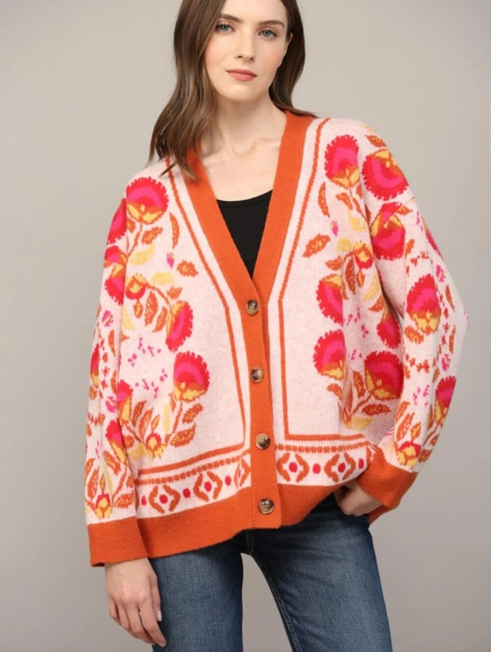 Fate Tropical Palm Tree Floral Jacquard Oversized Cardigan XS/S